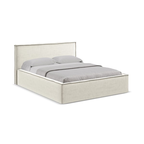 Кремаво двойно тапицирано легло с място за съхранение и включена подматрачна рамка 180x200 cm Anani – Makamii-image-1