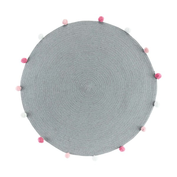Светлосив кръгъл килим ø 90 cm Pompomparty – douceur d'intérieur
