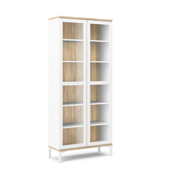 Витрина от дъбов декор в бял и естествен цвят 89x203x36 cm Roomers – Tvilum-image-2