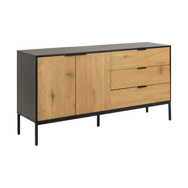 Черен/естествен нисък скрин от декор от дъб  160x80 cm Seaford – Actona-image-2