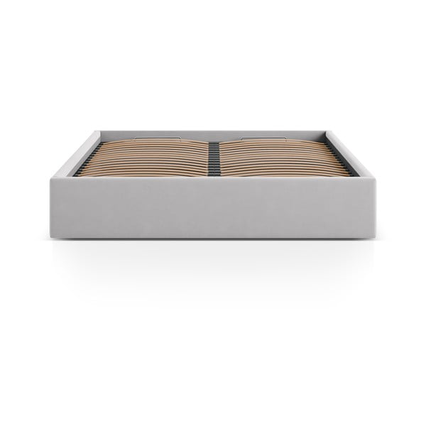 Светлосиво двойно легло 160x200 cm тапицирано с място за съхранение/без табла с включена подматрачна рамка Susan – Micadoni -image-2