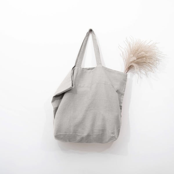 Сребристо сива ленена чанта за пазаруване - Linen Tales