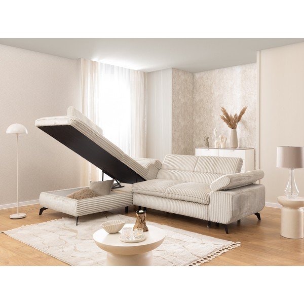 Кремав ъглов диван от рипсено кадифе (ляв ъгъл/L форма) Marbeya  – Ropez-image-4