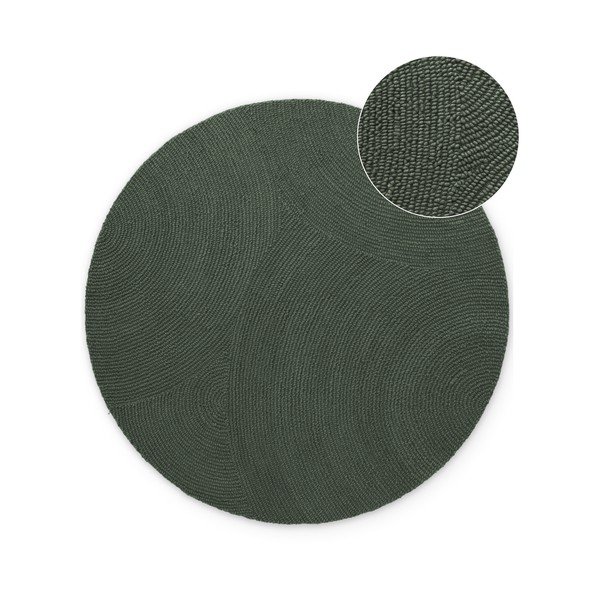 Тъмнозелен ръчно изработен вълнен кръгъл килим ø 120 cm Calmio – Hanse Home