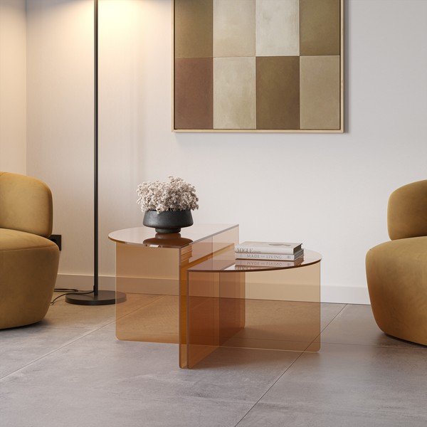 Кафяви стъклени кръгли масички за кафе в комплект 2 бр. ø 80 cm Velta – MOME-image-1