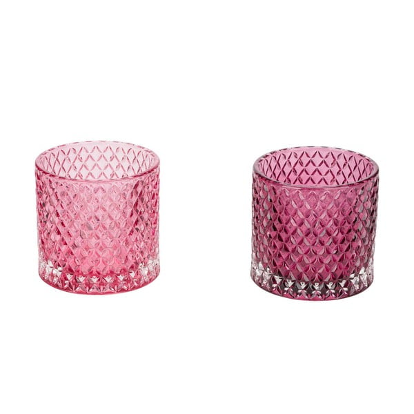 Комплект от 2 свещника от розово стъкло - Ego Dekor
