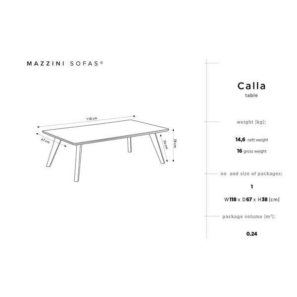Масичка за кафе от борова дървесина Calla - Mazzini Sofas-image-1