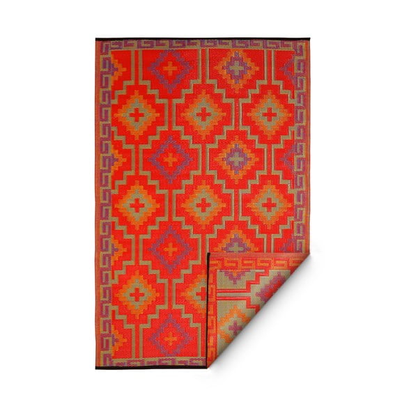 Двустранен килим за открито от рециклирана пластмаса Orange & Violet Orange & Violet, 120 x 180 cm Lhasa - Fab Hab-image-2