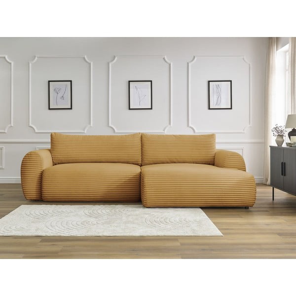 Разтегателен ъглов диван от рипсено кадифе в цвят горчица (десен ъгъл) Lucien – Bobochic Paris-image-1