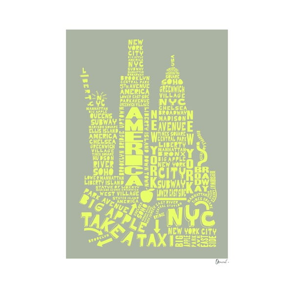 Plakát New York Grey&Yellow, 50x70 cm