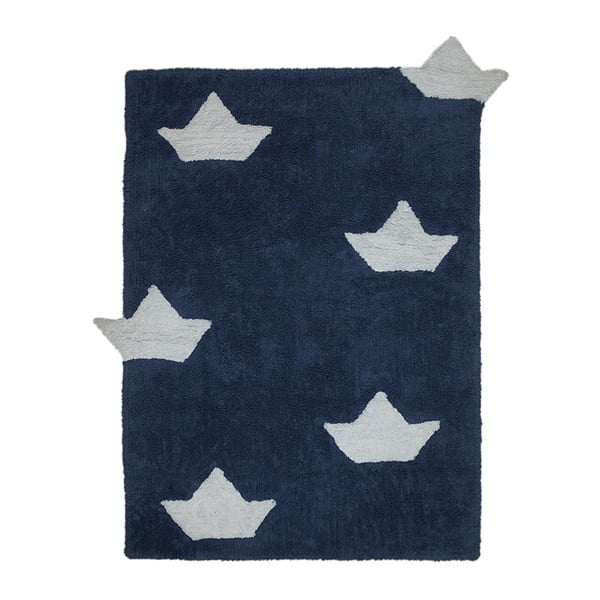 Tmavě modrý bavlněný ručně vyráběný koberec Lorena Canals Boats, 120 x 160 cm