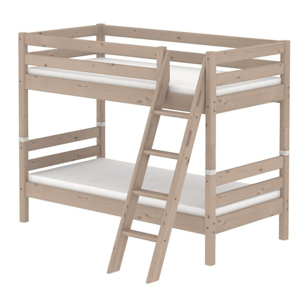 Кафяво детско двуетажно легло от борова дървесина със стълба , 90 x 200 cm Classic - Flexa