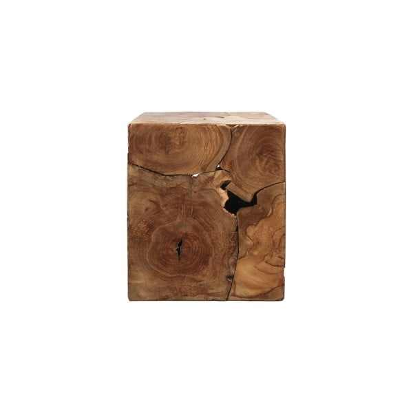 Кубична странична маса от необработено тиково дърво, 30 x 35 cm - HSM collection