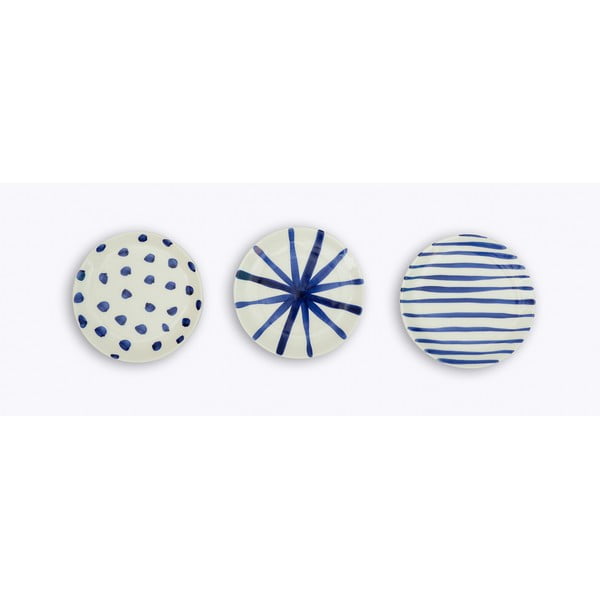 Комплект от 3 керамични десертни чинии Blue Dots, ø 18 cm - Madre Selva