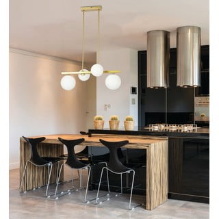 Висящо осветително тяло със стъклен абажур в бяло и златисто Kama – Candellux Lighting