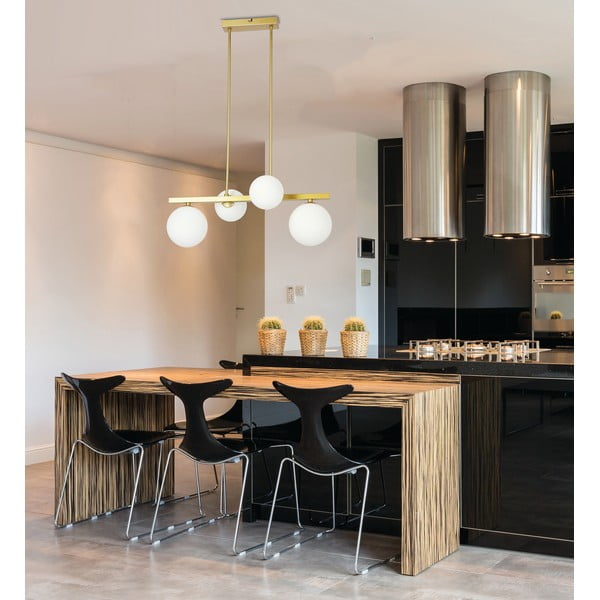 Висящо осветително тяло със стъклен абажур в бяло и златисто Kama – Candellux Lighting-image-1