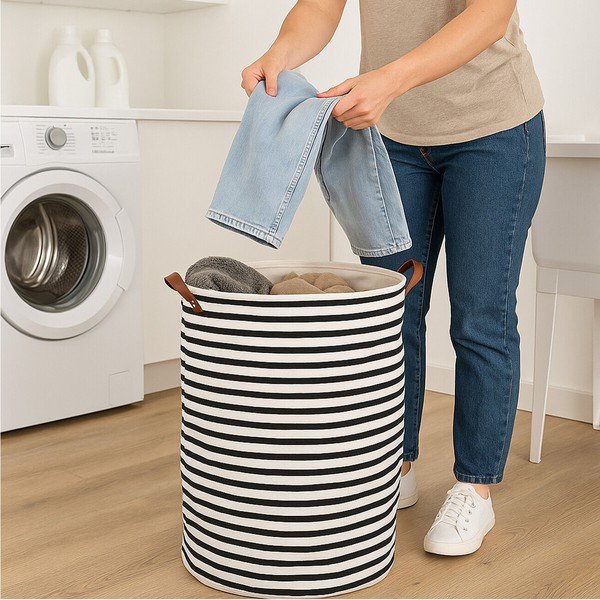 Черно-бял текстилен кош за пране 54 l Stripe – Premier Housewares-image-3