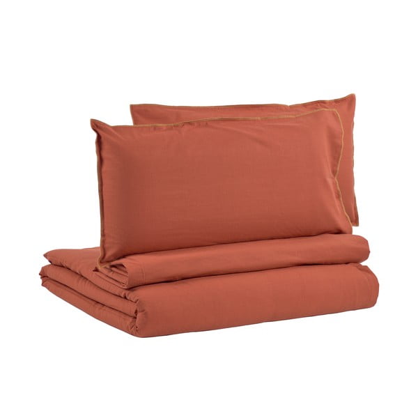 Оранжево и кафяво спално бельо от органичен памук с чаршаф , 220 x 240 cm Ibelis - Kave Home