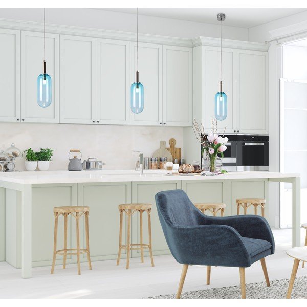 Синьо  LED висящо осветително тяло със стъклен абажур ø 13 cm Fiuggi – Candellux Lighting-image-3