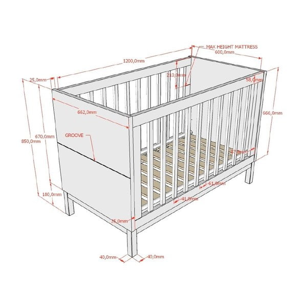 Бяло детско креватче от масивен бор 60x120 cm Eva – Vipack-image-2