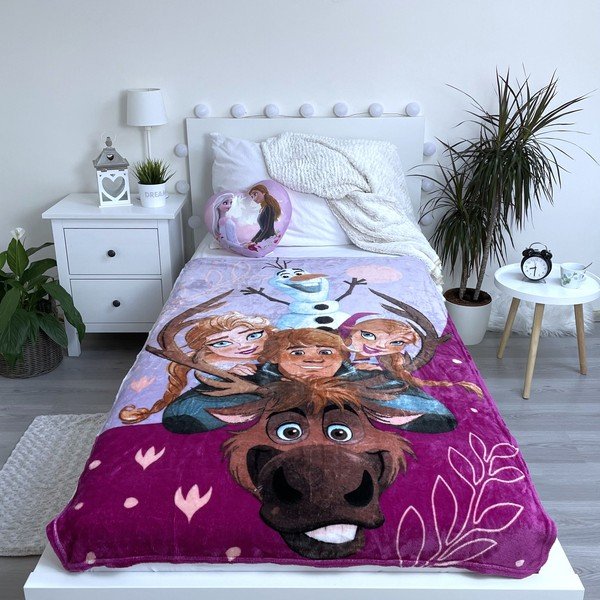 Лилаво детско одеяло от микроплюш 100x150 cm Frozen Family - Jerry Fabrics-image-2