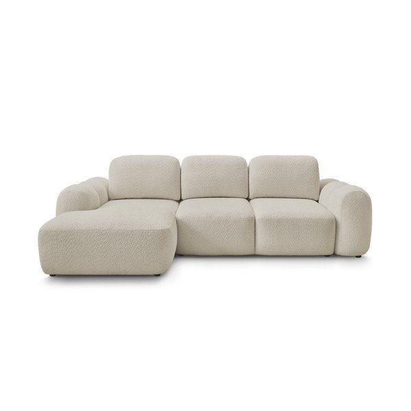 Бежов сгъваем/с място за съхранение ъглов диван от прежда с примки от букле (ляв ъгъл) Montaigne – Bobochic Paris