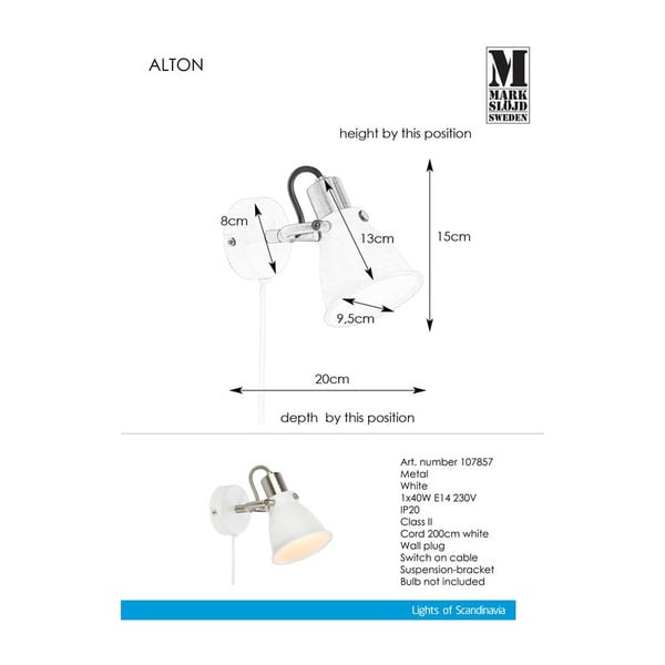 Бяла стенна лампа Alton - Markslöjd-image-1