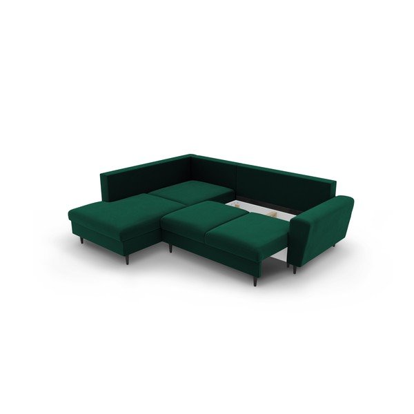 Зелен кадифен разтегателен ъглов диван с място за съхранение (ляв ъгъл/L форма) Kyoto – Cosmopolitan Design-image-3