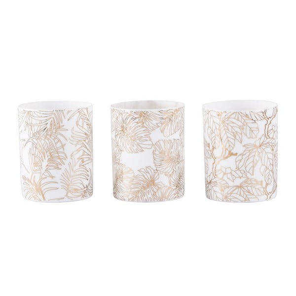 Комплект от 3 бели свещника за чаена свещ със златист принт Nyny - KJ Collection