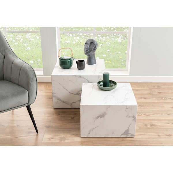 Бели масички за кафе в комплект от 2 бр. от декор от мрамор 58x58 cm Dice – Actona-image-3