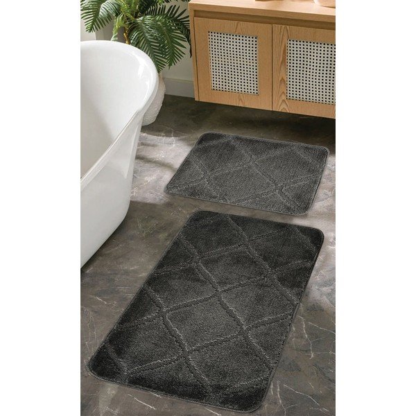 Антрацитни килими за баня в комплект от 2 бр. 50x80 cm Cizgili – Foutastic-image-1