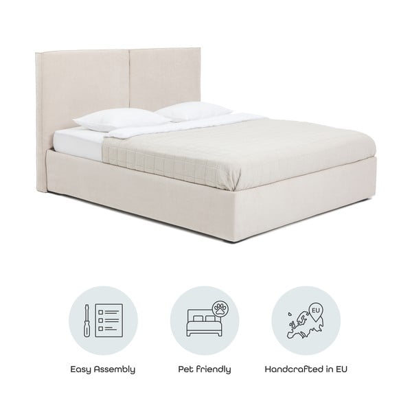 Бежово тапицирано двойно легло с място за съхранение и включена подматрачна рамка 180x200 cm Thessa Bold – Bonami Selection-image-4