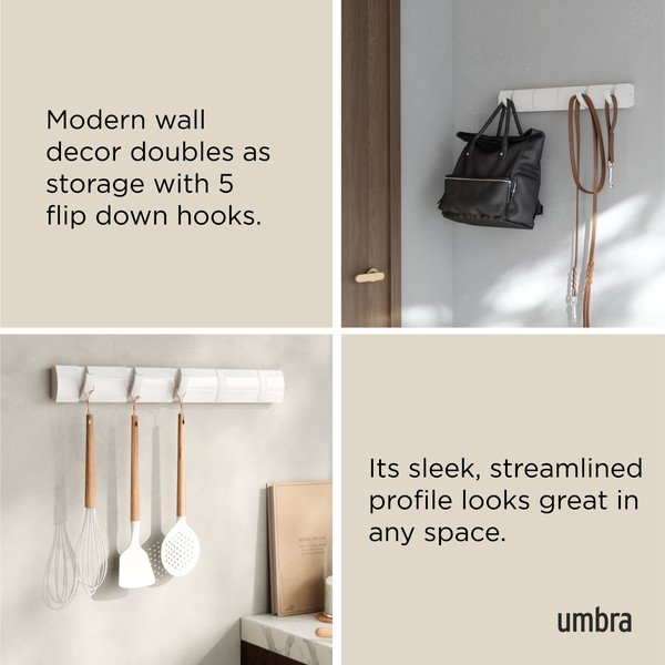 Стенна закачалка от масивен бор в матово бял цвят 51 cm Flip – Umbra-image-4