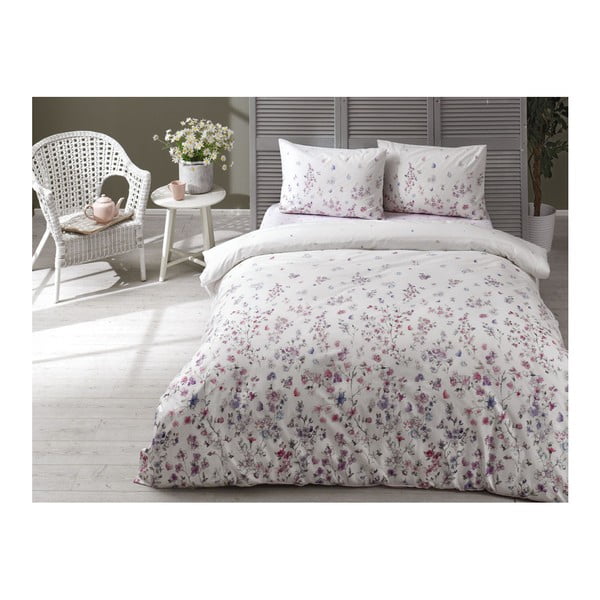 Памучно спално бельо с чаршаф за двойно легло Elena V1 Lilac, 200 x 220 cm - Unknown