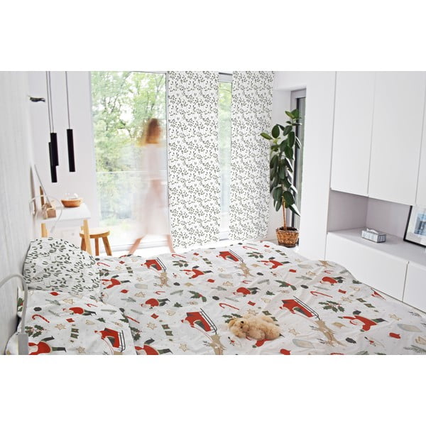 Бяло-зелена завеса от памучен сатен 110x250 cm Santa Likes Mistletoe – Butter Kings-image-1