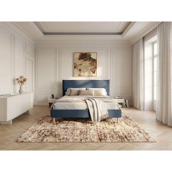 Синьо тапицирано двойно легло с решетка 160x200 cm Sary - Bobochic Paris-image-1