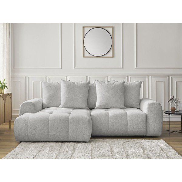 Светлосив шенилов  разтегателен ъглов диван с място за съхранение (ляв ъгъл) Roxelane – Bobochic Paris-image-1