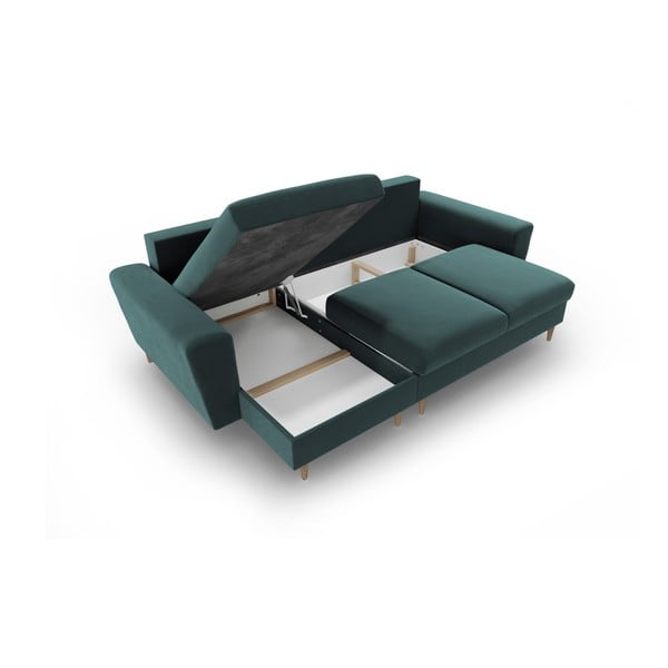 Кадифен разтегателен ъглов диван с място за съхранение в петролен цвят Kyoto – Cosmopolitan Design-image-3