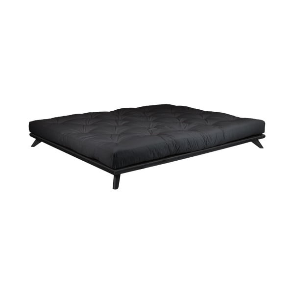 Dvoulůžková postel z borovicového dřeva s matrací Karup Design Senza Double Latex Black/Black, 140 x 200 cm