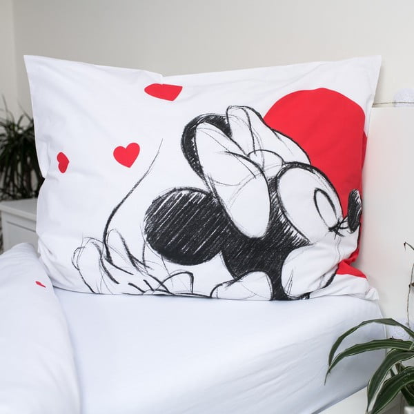 Червено-бяло единично  памучно детско спално бельо 140x200 cm Mickey and Minnie "Love" – Jerry Fabrics-image-3