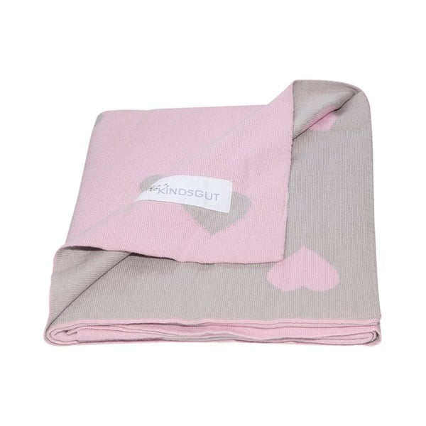 Розово и бежово памучно бебешко одеяло Сърца, 80 x 100 cm - Kindsgut