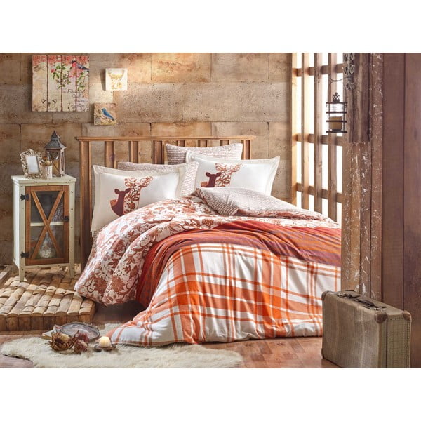 Спално бельо с памучен фланелен чаршаф за единично легло Hobby Valentina Brown, 160 x 220 cm - Mijolnir