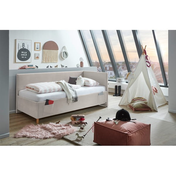 Бежово тапицирано ъглово детско легло 140x200 cm без ламелно дъно Cool – Meise Möbel-image-1