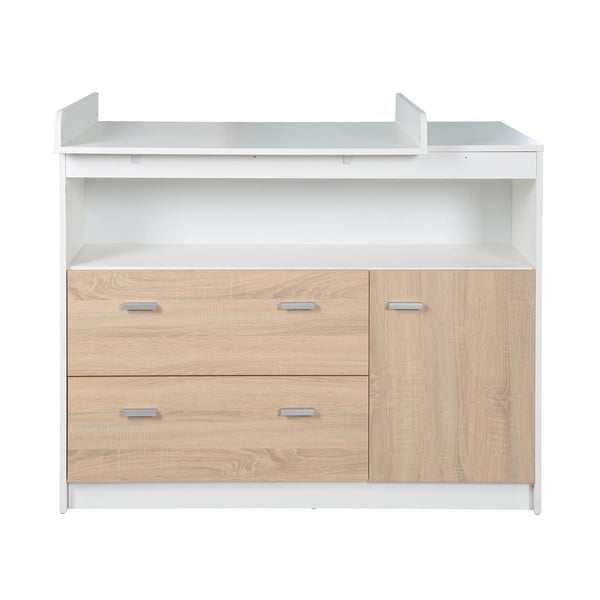 Нисък детски скрин от дъб с масичка за преповиване в бял и естествен цвят 117x98 cm Gabriella - Roba-image-2