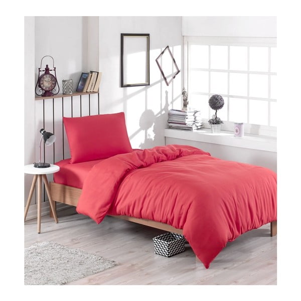 Червено спално бельо със смес от памук за единично легло , 140 x 200 cm Paint - Mijolnir