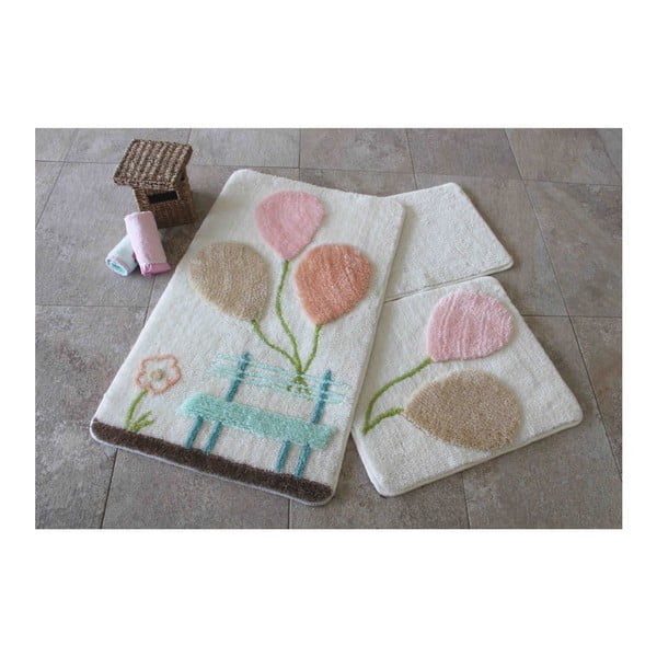 Комплект от три килимчета за баня с мотив на балони в розово и синьо Knit Knot - Foutastic