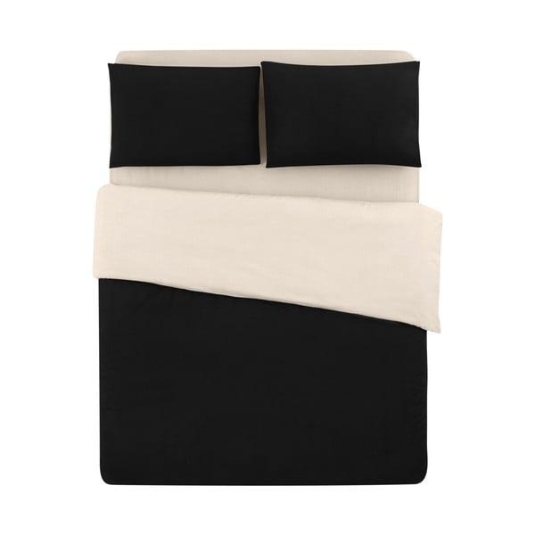 Черно и кремаво памучно спално бельо за двойно легло/разширено с чаршаф 200x220 cm - Mila Home