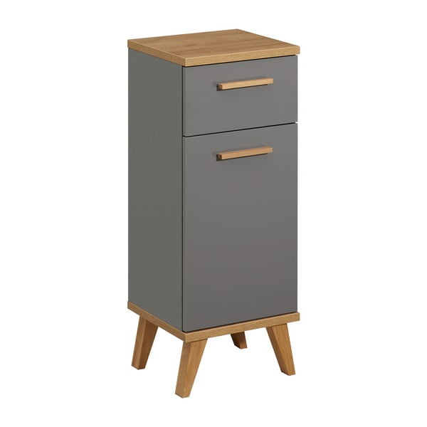 Сив нисък шкаф за баня от декор от дъб  35,5x89,5 cm Quickset 924 – Pelipal