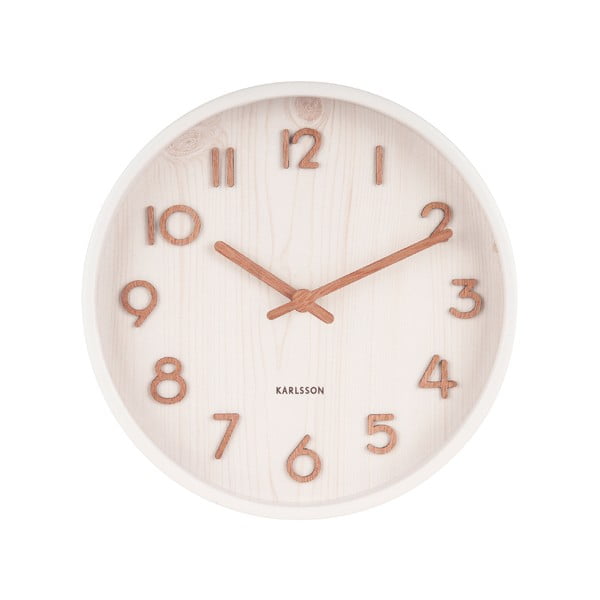 Бял стенен часовник от липово дърво Малък, ø 22 cm Pure - Karlsson