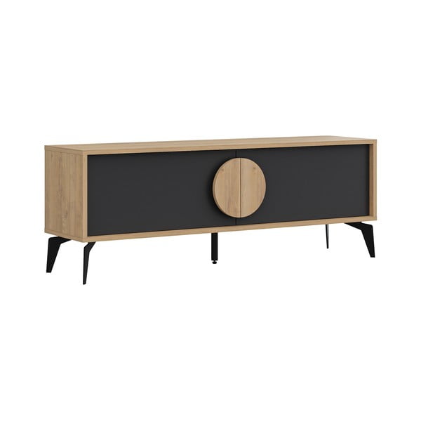 Масичка за телевизор с дъбов декор в черен и естествен цвят 140x51 cm Vae - Marckeric-image-2